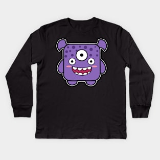 Kawaii Purple Square Monster Kids Long Sleeve T-Shirt